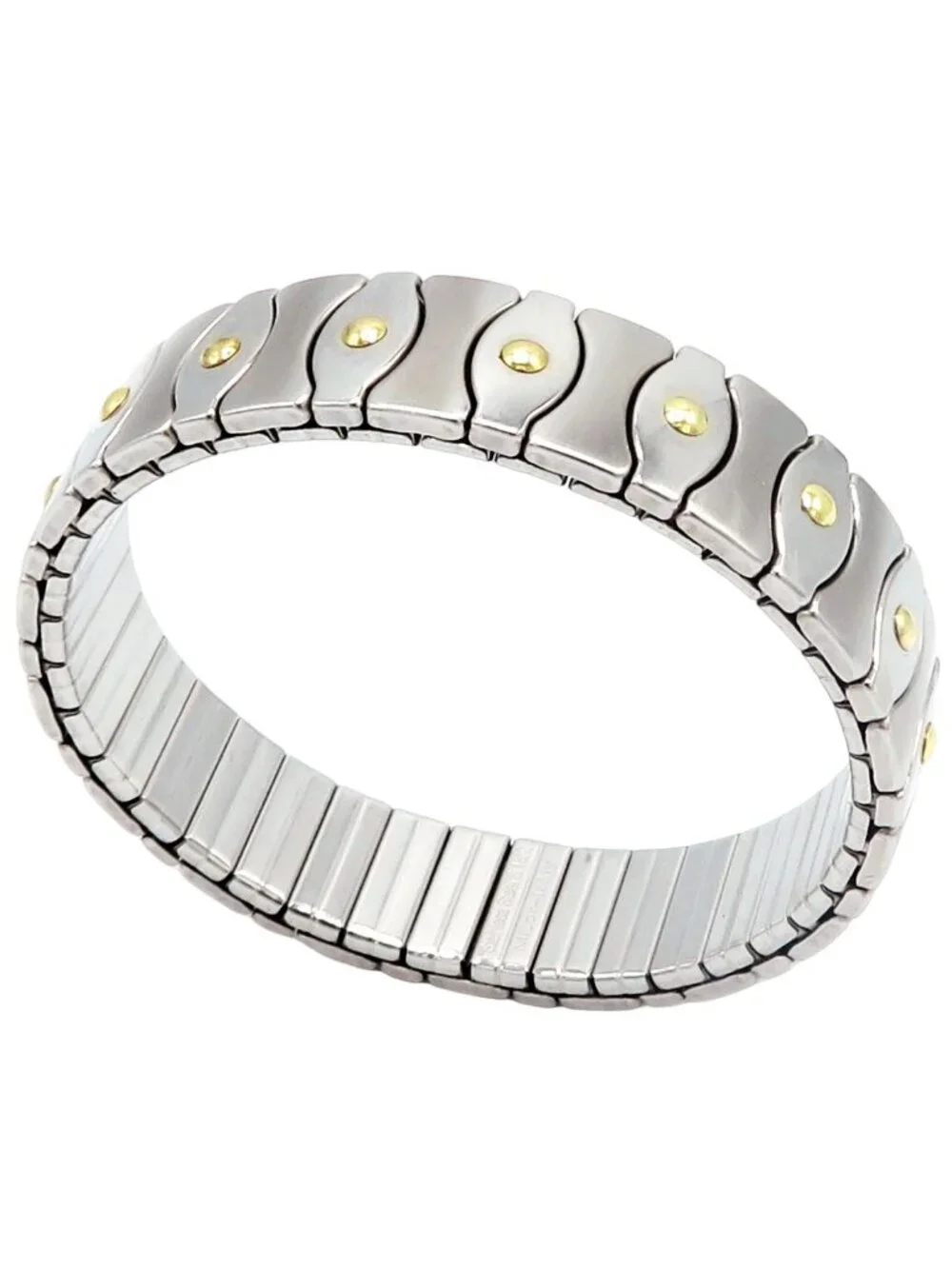 Vintage Milor Italy Stainless Steel & 18K Gold Stretch Expansion Link Bracelet